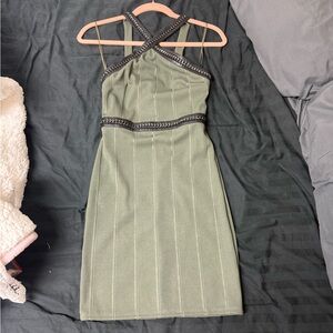 Topshop Olive Green Dress with Black Accents